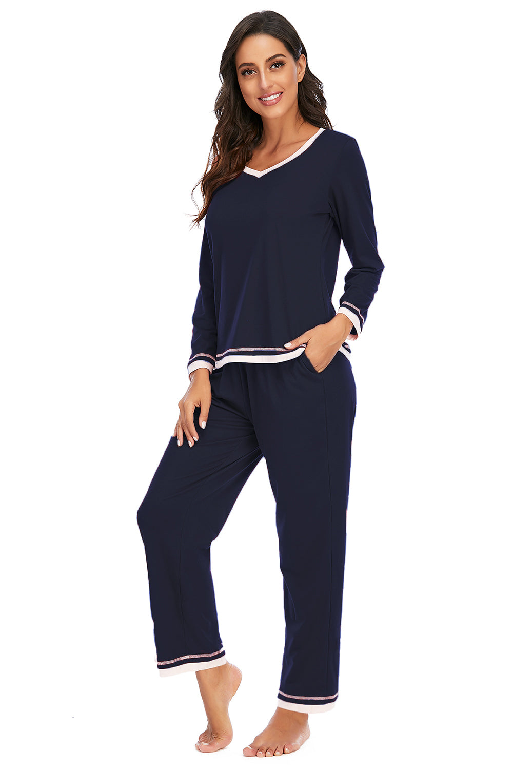 V-Neck Top and Pants Lounge Set - aurelia-clothing-8955