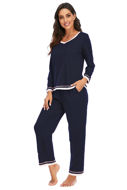 V-Neck Top and Pants Lounge Set - aurelia-clothing-8955
