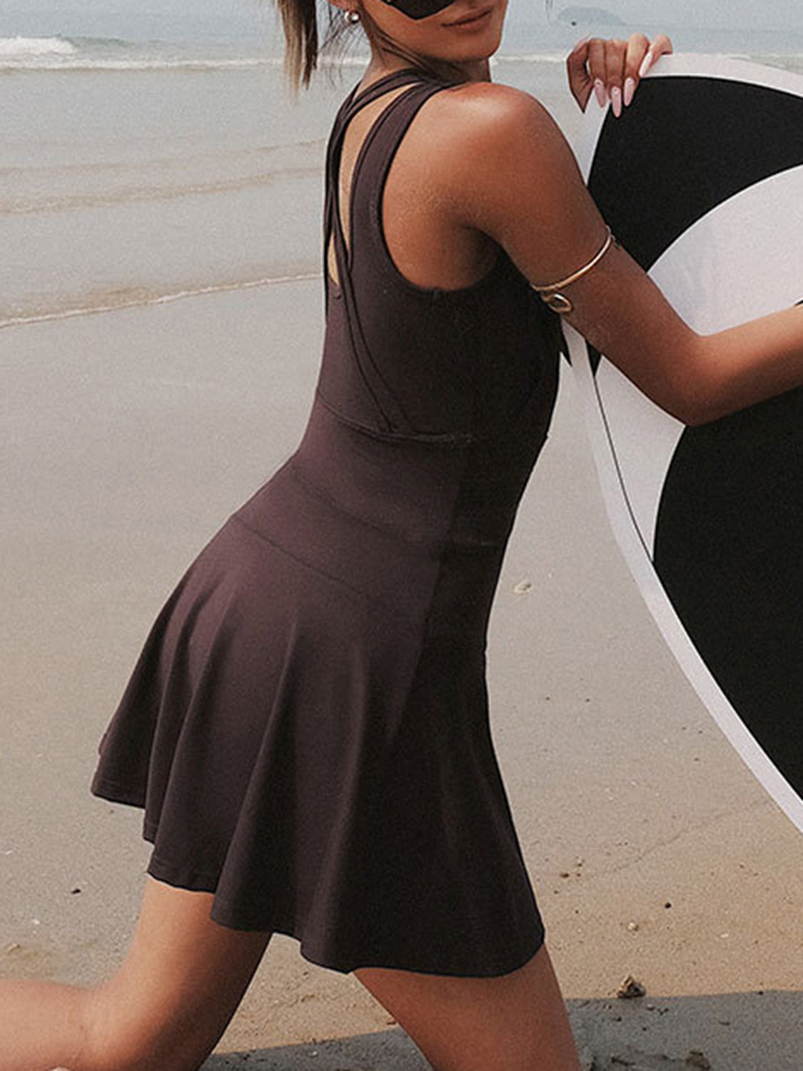 V-Neck Wide Strap Active Dress with Unitard Liner - Free Shipping - aurelia-clothing-8955