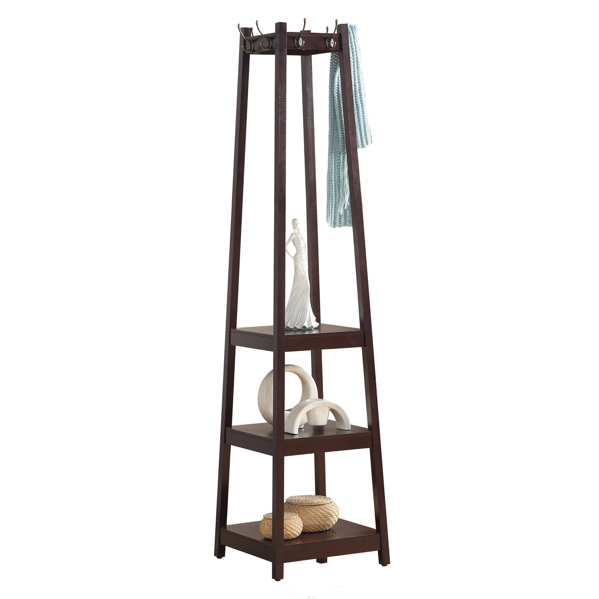 Vassen Coat Rack w 3-Tier Storage Shelves in Espresso Finish - Free Shipping - aurelia-clothing-8955