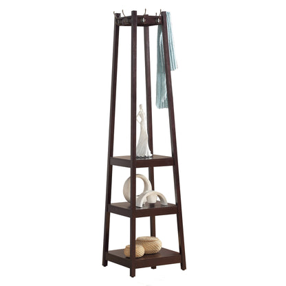 Vassen Coat Rack w 3-Tier Storage Shelves in Espresso Finish - Free Shipping - aurelia-clothing-8955
