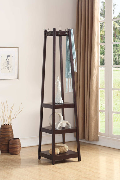 Vassen Coat Rack w 3-Tier Storage Shelves in Espresso Finish - Free Shipping - aurelia-clothing-8955