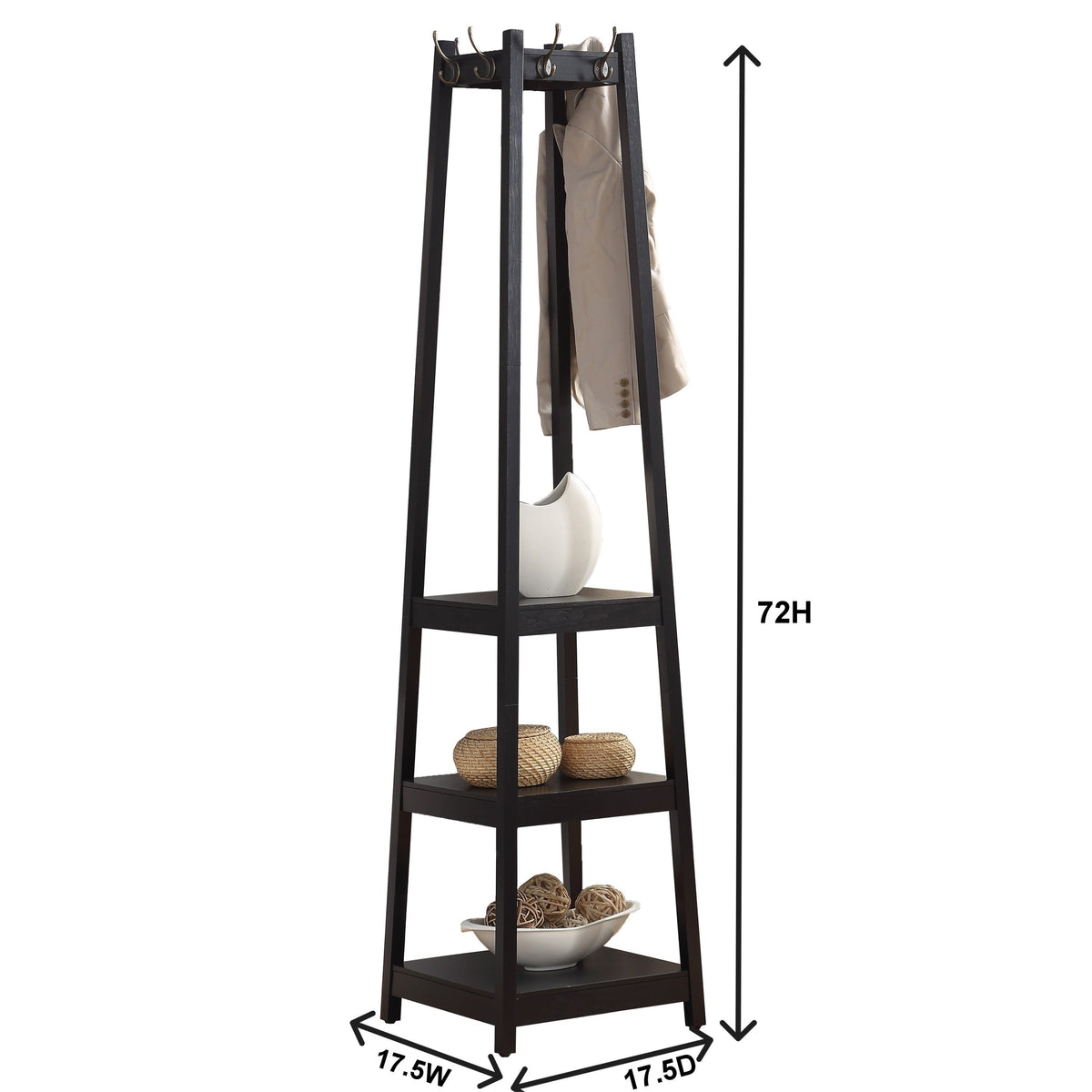 Vassen Coat Rack w 3-Tier Storage Shelves in Espresso Finish - Free Shipping - aurelia-clothing-8955