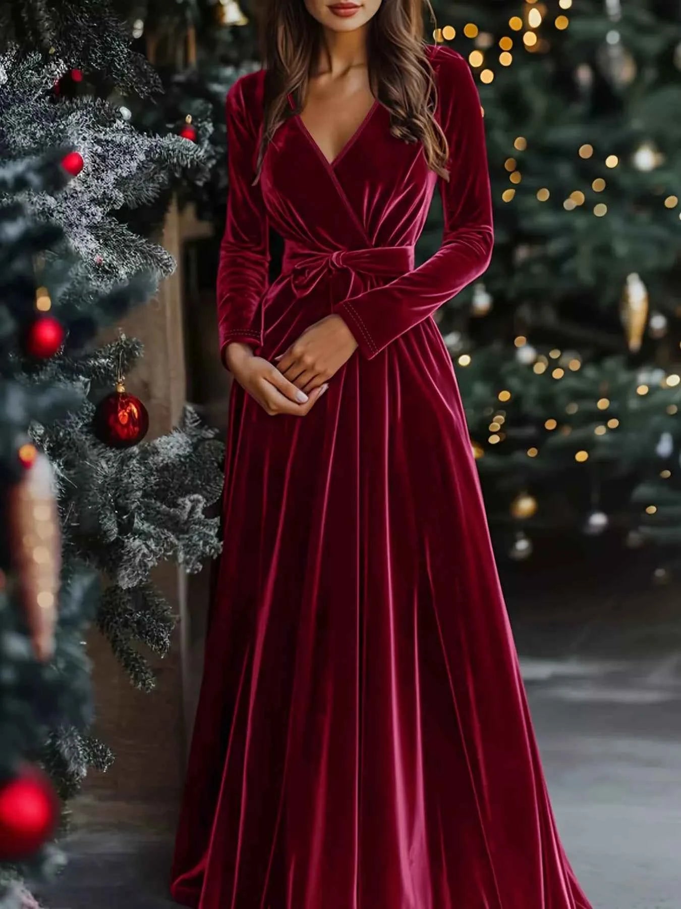 Velvet Wrap Surplice Maxi Dress-Free Shipping - aurelia-clothing-8955