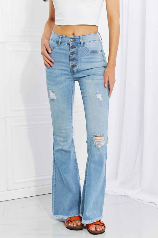 Vibrant MIU Full Size Button Flare Jeans - aurelia-clothing-8955
