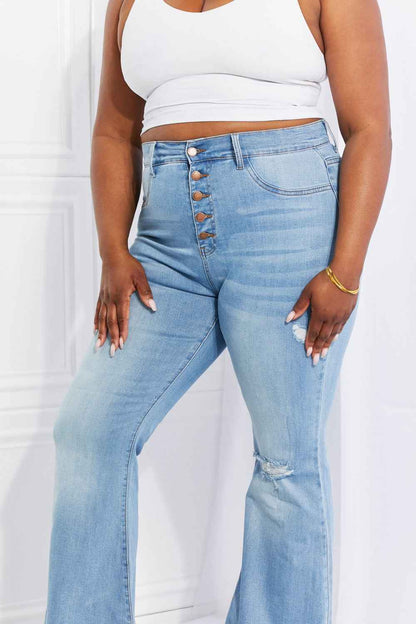Vibrant MIU Full Size Button Flare Jeans - aurelia-clothing-8955
