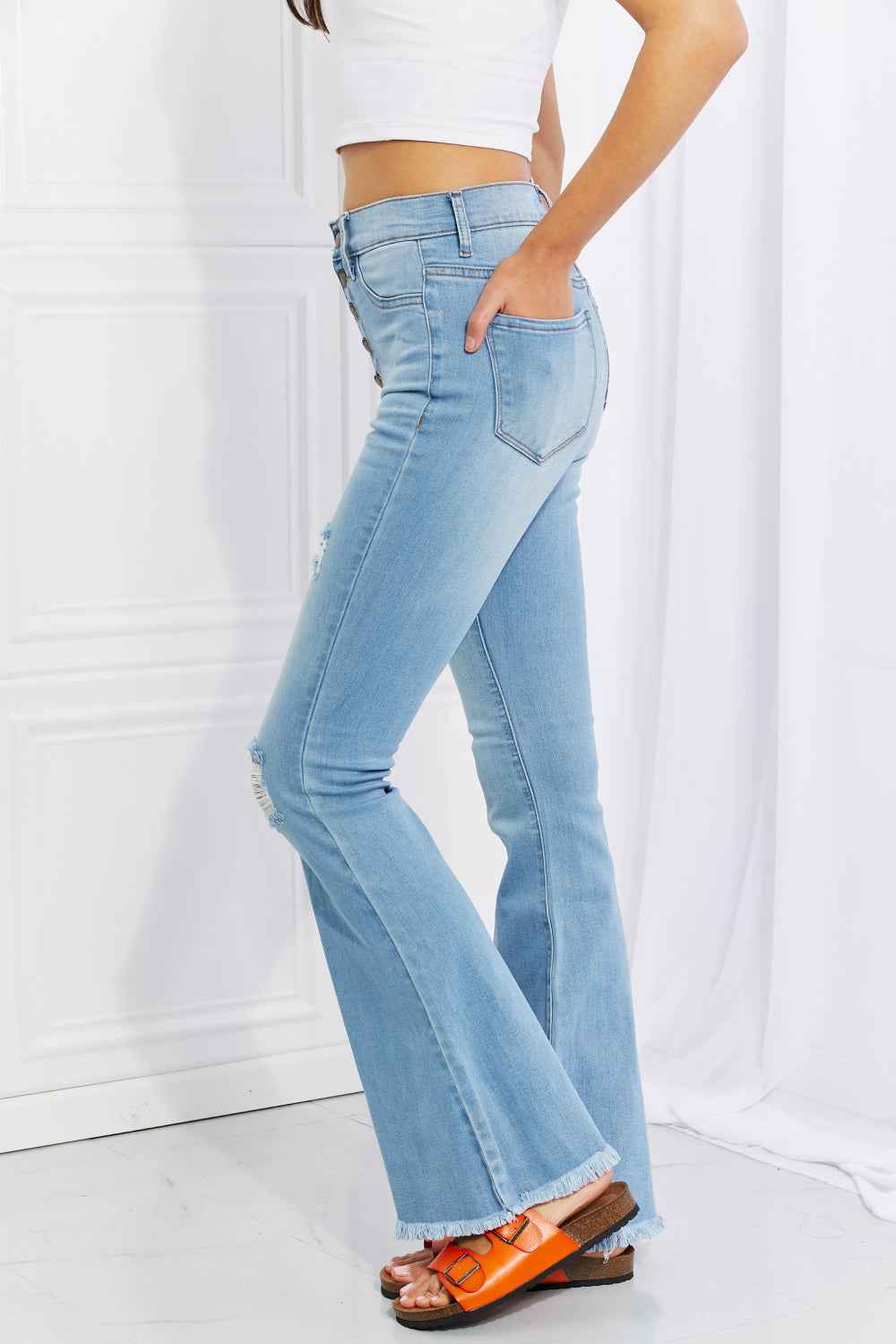 Vibrant MIU Full Size Button Flare Jeans - aurelia-clothing-8955