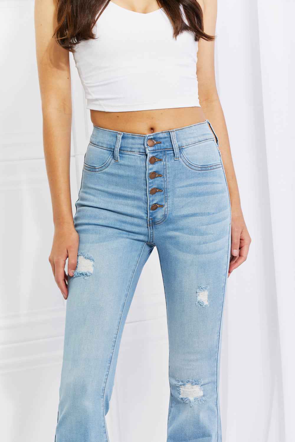 Vibrant MIU Full Size Button Flare Jeans - aurelia-clothing-8955