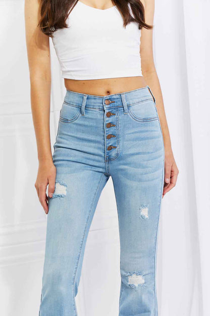 Vibrant MIU Full Size Button Flare Jeans - aurelia-clothing-8955