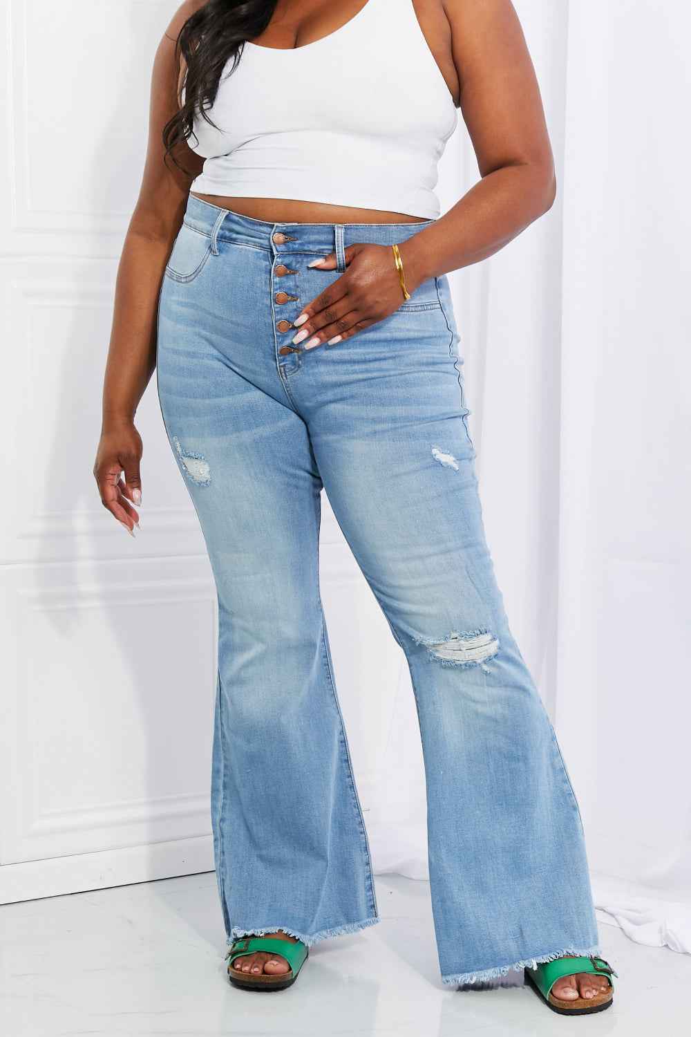 Vibrant MIU Full Size Button Flare Jeans - aurelia-clothing-8955