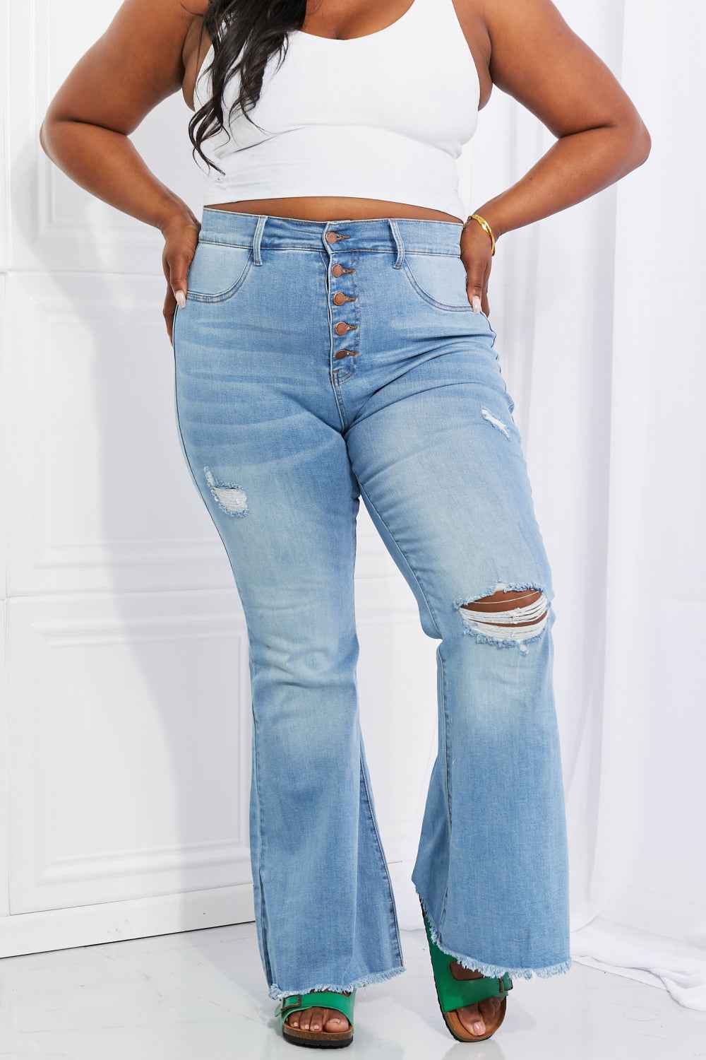 Vibrant MIU Full Size Button Flare Jeans - aurelia-clothing-8955