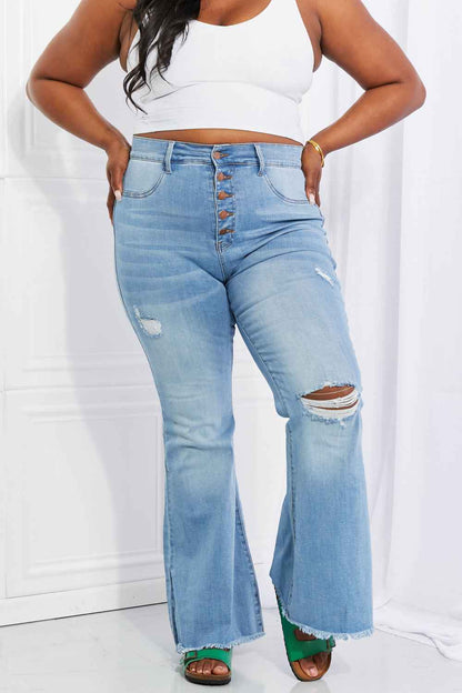 Vibrant MIU Full Size Button Flare Jeans - aurelia-clothing-8955