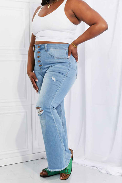 Vibrant MIU Full Size Button Flare Jeans - aurelia-clothing-8955