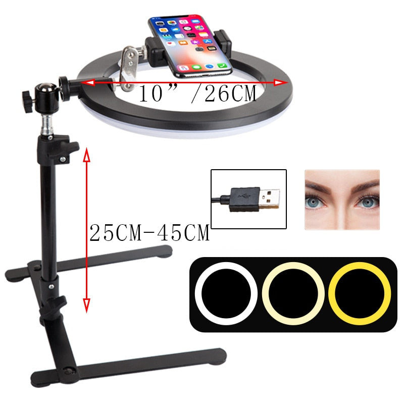 Video Youtube Fill Ring Light Lamp Live COOK 26CM Photography Lighting Phone Ringlight Tripod Stand Photo Led Selfie Bluetooth - Free Shipping - aurelia-clothing-8955
