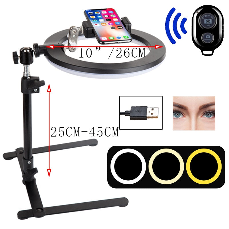 Video Youtube Fill Ring Light Lamp Live COOK 26CM Photography Lighting Phone Ringlight Tripod Stand Photo Led Selfie Bluetooth - Free Shipping - aurelia-clothing-8955