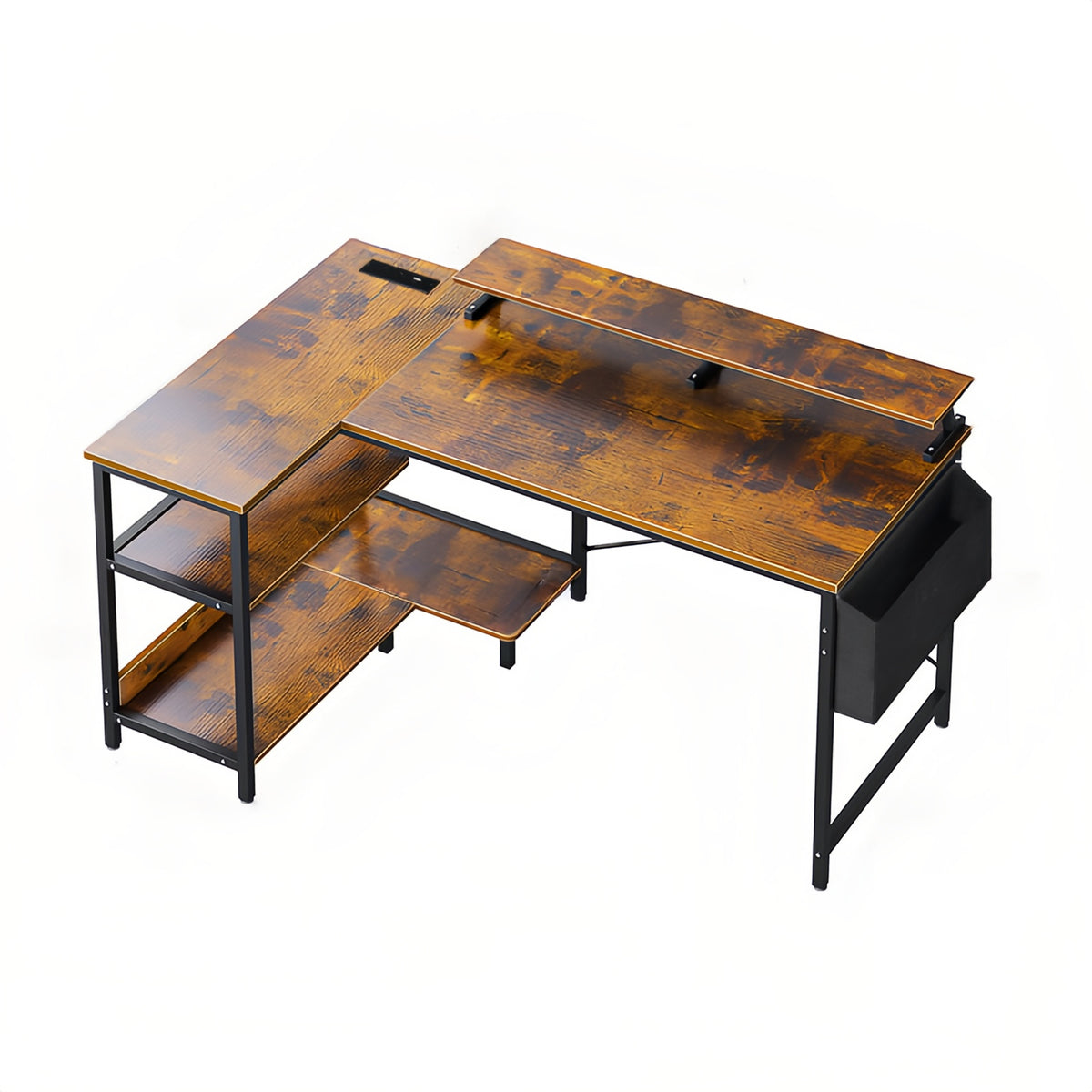 Vintage BlackBrown L Shaped Gaming Desk-Free Shipping - aurelia-clothing-8955