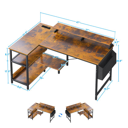 Vintage BlackBrown L Shaped Gaming Desk-Free Shipping - aurelia-clothing-8955