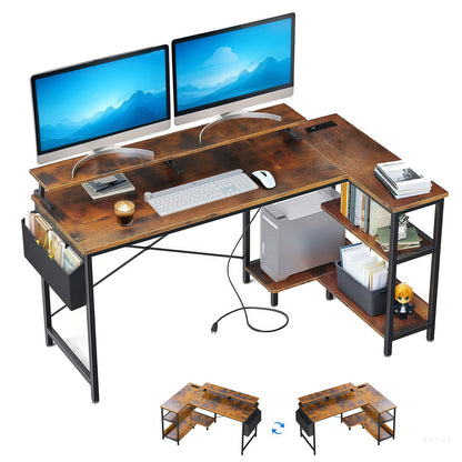 Vintage BlackBrown L Shaped Gaming Desk-Free Shipping - aurelia-clothing-8955