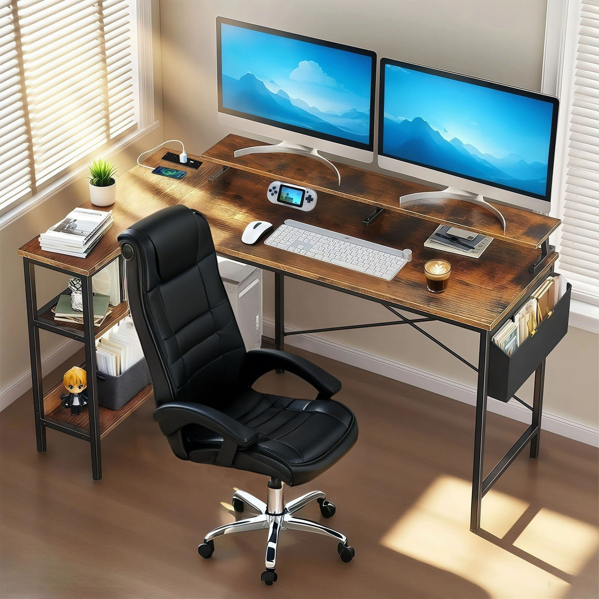 Vintage BlackBrown L Shaped Gaming Desk-Free Shipping - aurelia-clothing-8955