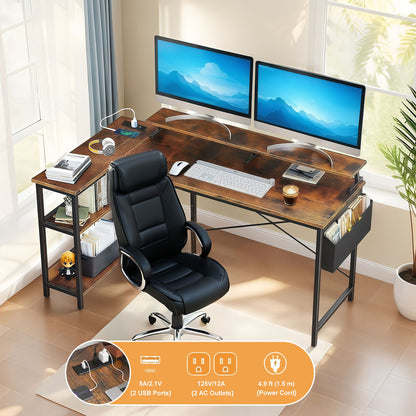 Vintage BlackBrown L Shaped Gaming Desk-Free Shipping - aurelia-clothing-8955