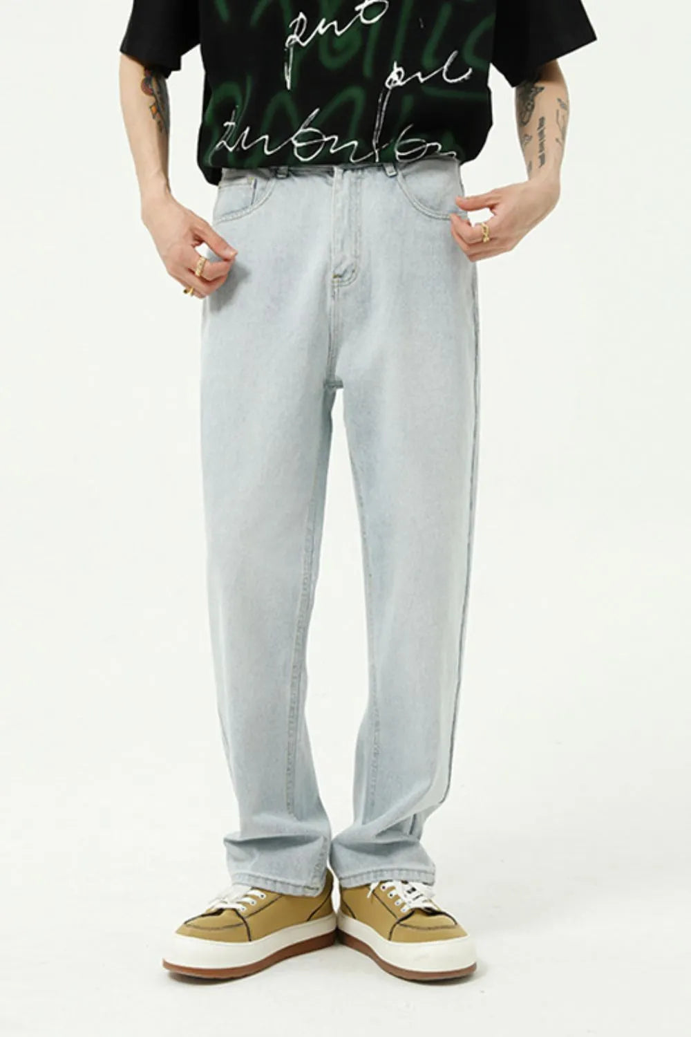 Washed Straight-Leg Slim Jeans - Free Shipping - aurelia-clothing-8955