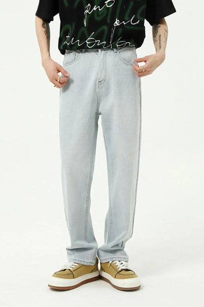 Washed Straight-Leg Slim Jeans - Free Shipping - aurelia-clothing-8955