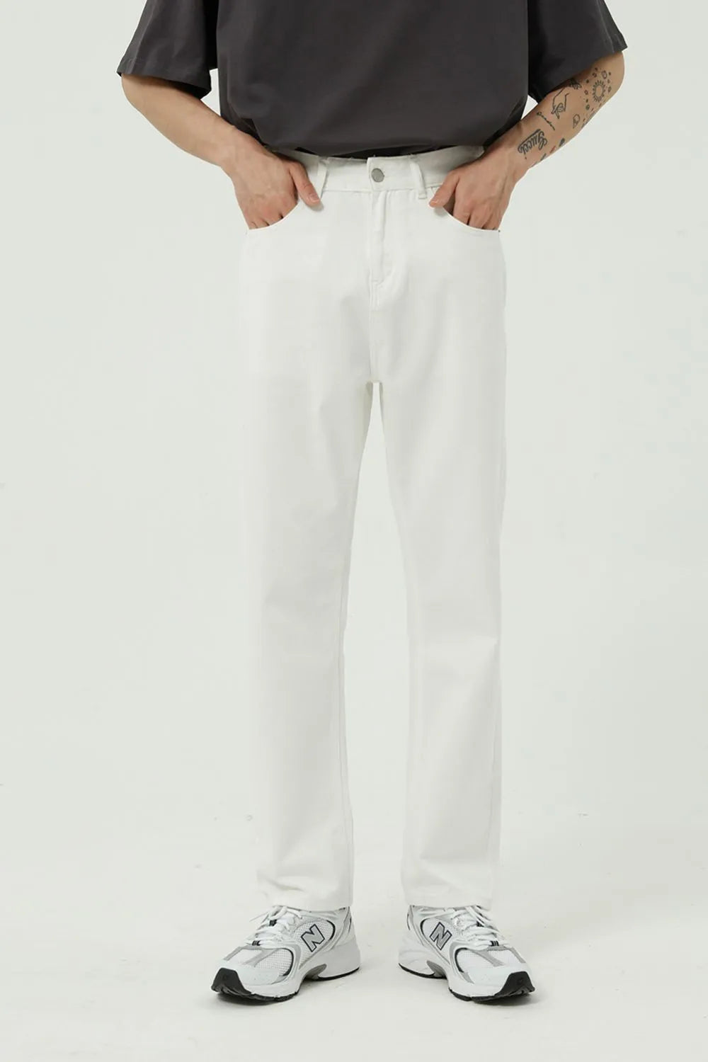 Washed Straight-Leg Slim Jeans - Free Shipping - aurelia-clothing-8955