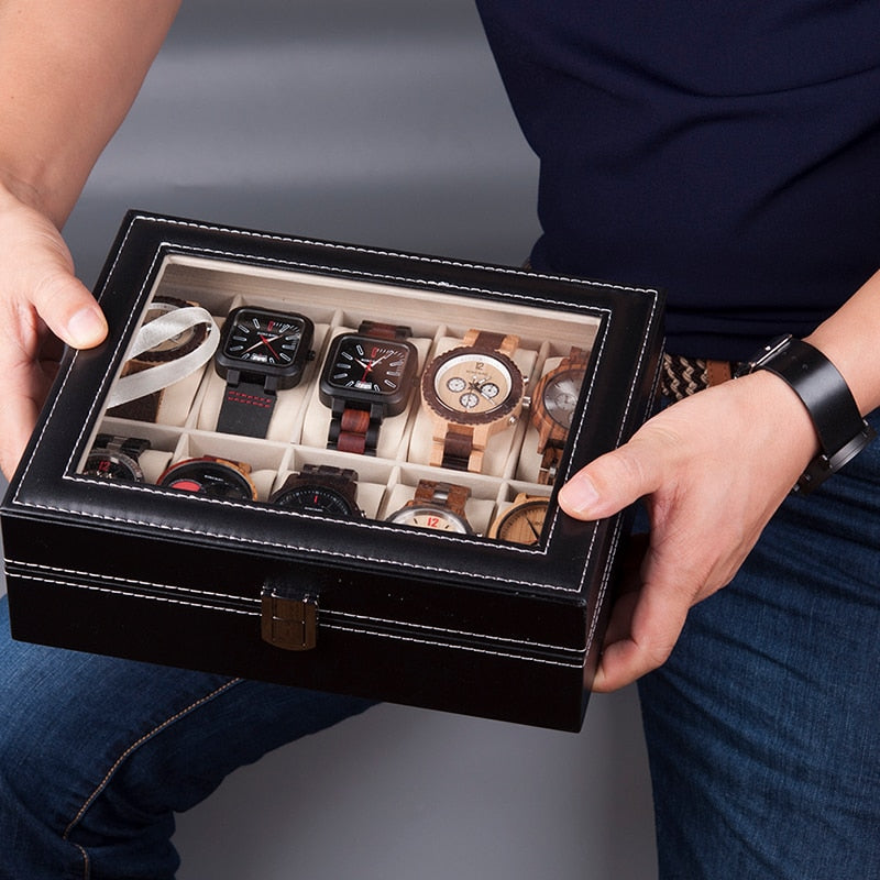 Watches Display Box Organizer Storage Box Leatherette Wrist Watch Holder Jewelry Display Case - Free Shipping - aurelia-clothing-8955