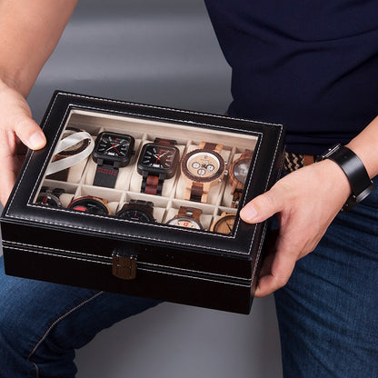 Watches Display Box Organizer Storage Box Leatherette Wrist Watch Holder Jewelry Display Case - Free Shipping - aurelia-clothing-8955