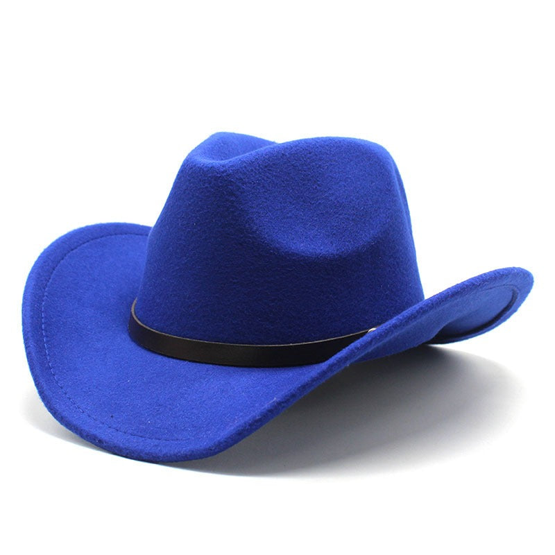 Western United States Denim Hat Felt Hat Mens And Womens Horse Riding Hat Curled Imitation Wool Jazz Hat Denim Hat - Free Parking - aurelia-clothing-8955