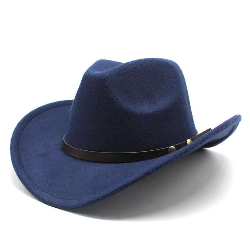 Western United States Denim Hat Felt Hat Mens And Womens Horse Riding Hat Curled Imitation Wool Jazz Hat Denim Hat - Free Parking - aurelia-clothing-8955
