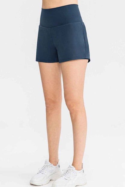 Wide Waistband Sports Shorts with Pockets - aurelia-clothing-8955
