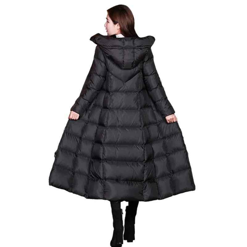 Winter Jackets Women Coat Female Slim Parka Over-Knee Cotton Padded Korea Hooded Warm Manteau Femme Hiver Black Solid Long Coat - aurelia-clothing-8955