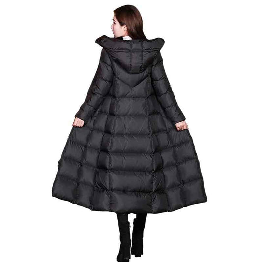 Winter Jackets Women Coat Female Slim Parka Over-Knee Cotton Padded Korea Hooded Warm Manteau Femme Hiver Black Solid Long Coat - aurelia-clothing-8955