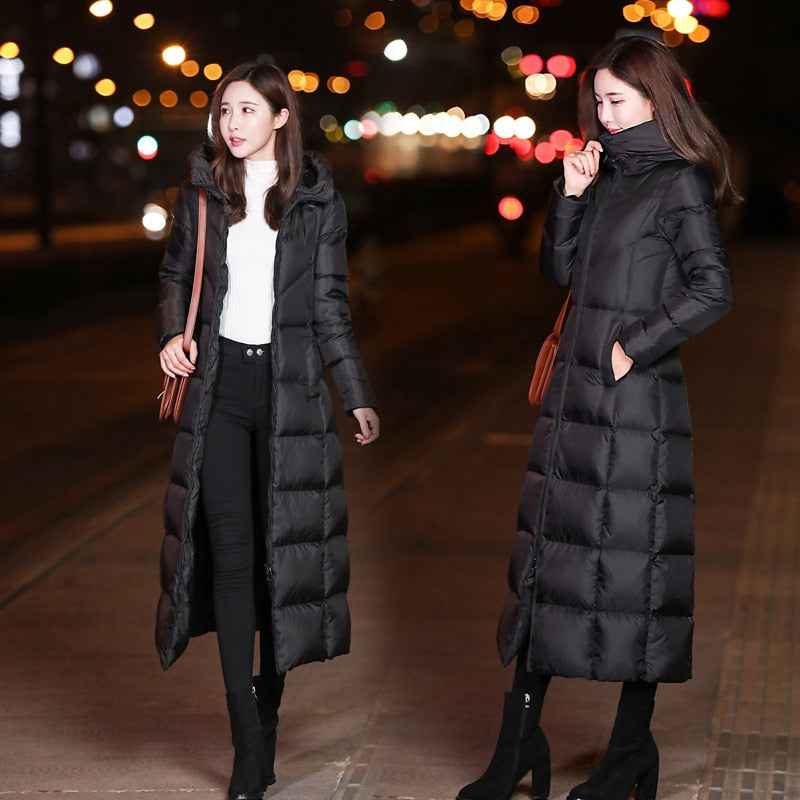 Winter Jackets Women Coat Female Slim Parka Over-Knee Cotton Padded Korea Hooded Warm Manteau Femme Hiver Black Solid Long Coat - aurelia-clothing-8955