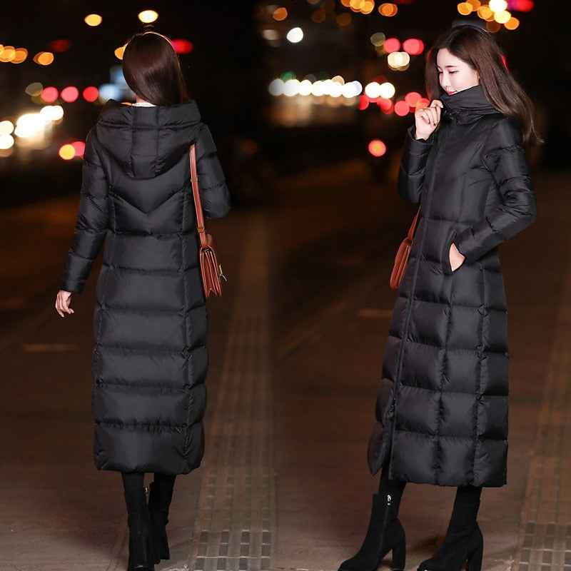 Winter Jackets Women Coat Female Slim Parka Over-Knee Cotton Padded Korea Hooded Warm Manteau Femme Hiver Black Solid Long Coat - aurelia-clothing-8955
