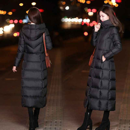 Winter Jackets Women Coat Female Slim Parka Over-Knee Cotton Padded Korea Hooded Warm Manteau Femme Hiver Black Solid Long Coat - aurelia-clothing-8955