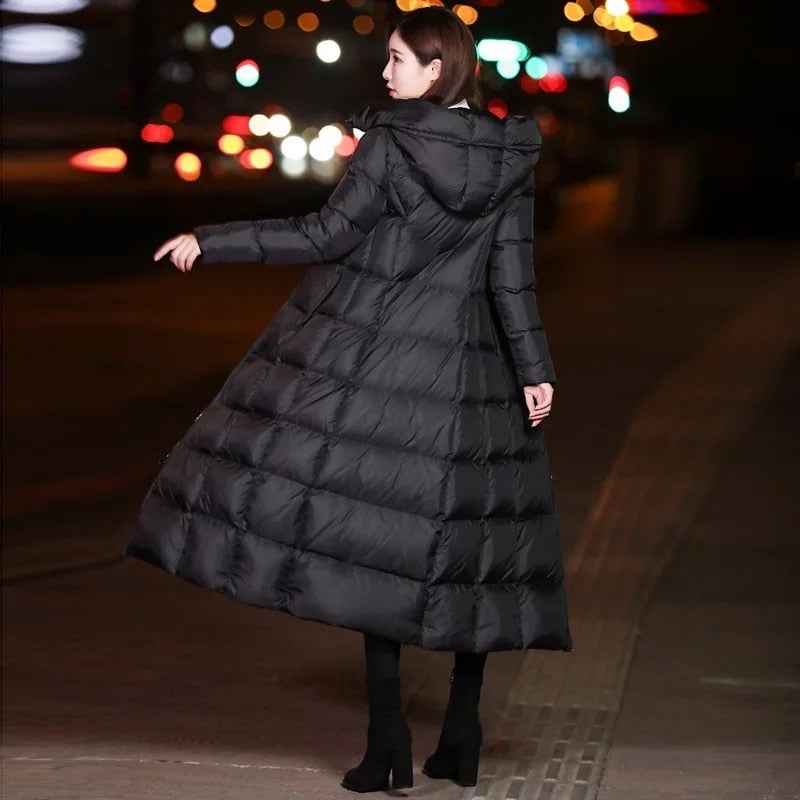 Winter Jackets Women Coat Female Slim Parka Over-Knee Cotton Padded Korea Hooded Warm Manteau Femme Hiver Black Solid Long Coat - aurelia-clothing-8955