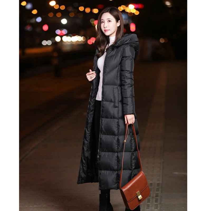 Winter Jackets Women Coat Female Slim Parka Over-Knee Cotton Padded Korea Hooded Warm Manteau Femme Hiver Black Solid Long Coat - aurelia-clothing-8955