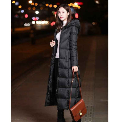Winter Jackets Women Coat Female Slim Parka Over-Knee Cotton Padded Korea Hooded Warm Manteau Femme Hiver Black Solid Long Coat - aurelia-clothing-8955