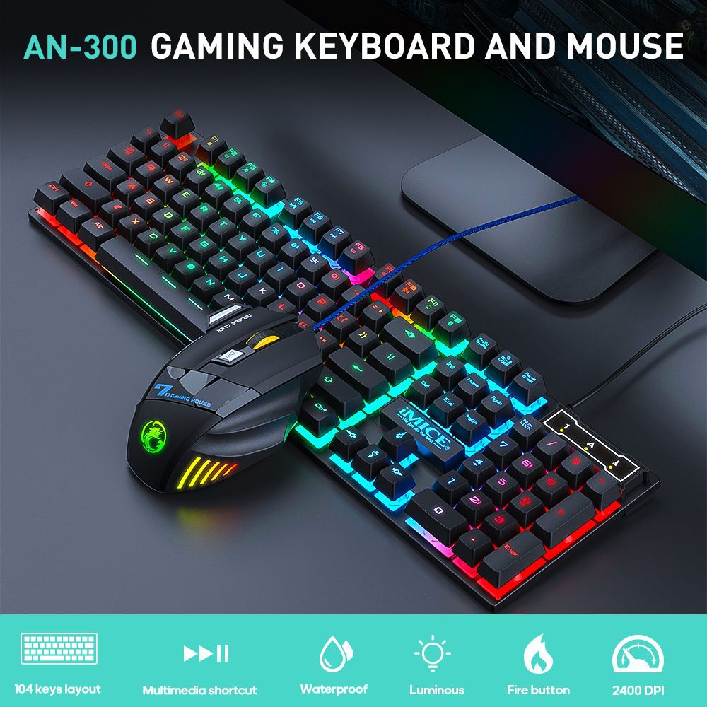 Wired gaming keyboard floating keycap rainbow backlit keyboard and mouse set AN-300 - Free Shipping - aurelia-clothing-8955