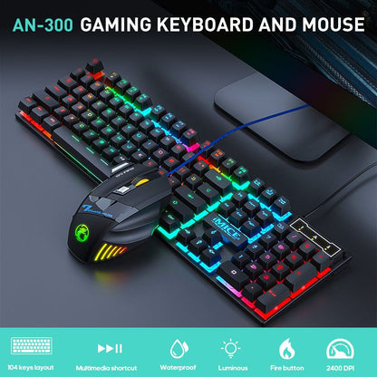 Wired gaming keyboard floating keycap rainbow backlit keyboard and mouse set AN-300 - Free Shipping - aurelia-clothing-8955