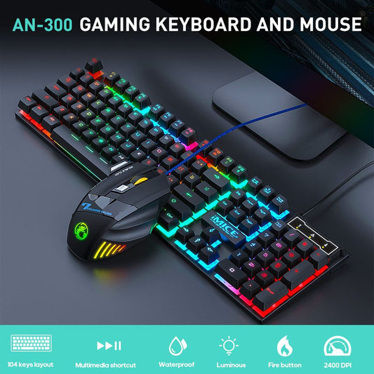 Wired gaming keyboard floating keycap rainbow backlit keyboard and mouse set AN-300 - Free Shipping - aurelia-clothing-8955