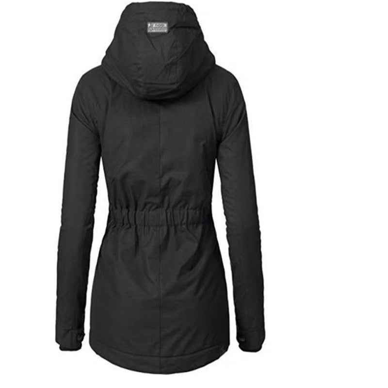 Women Winter Womens Coat Warm Slim Outerwear Fashion Elastic Waist Zipper Pocket Hooded Drawstring Overcoats Autumn Clothes - aurelia-clothing-8955