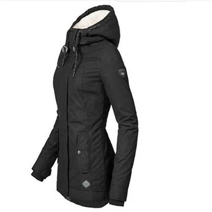 Women Winter Womens Coat Warm Slim Outerwear Fashion Elastic Waist Zipper Pocket Hooded Drawstring Overcoats Autumn Clothes - aurelia-clothing-8955