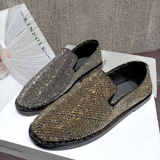 Womens Crystal Loafers Flats Slip on Rhinestones Casual Moccasins Driving Flats Slip On Gold Sliver Shoes - Free Shipping - aurelia-clothing-8955