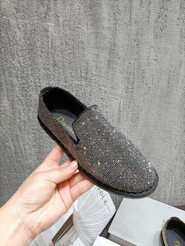 Womens Crystal Loafers Flats Slip on Rhinestones Casual Moccasins Driving Flats Slip On Gold Sliver Shoes - Free Shipping - aurelia-clothing-8955