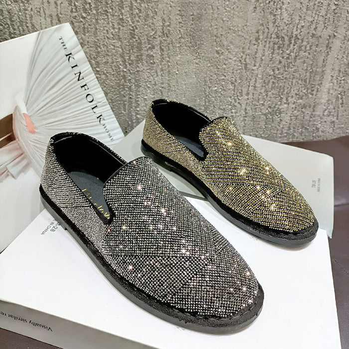 Womens Crystal Loafers Flats Slip on Rhinestones Casual Moccasins Driving Flats Slip On Gold Sliver Shoes - Free Shipping - aurelia-clothing-8955