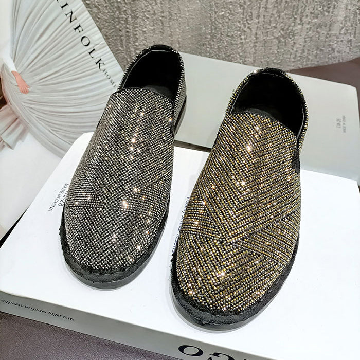 Womens Crystal Loafers Flats Slip on Rhinestones Casual Moccasins Driving Flats Slip On Gold Sliver Shoes - Free Shipping - aurelia-clothing-8955