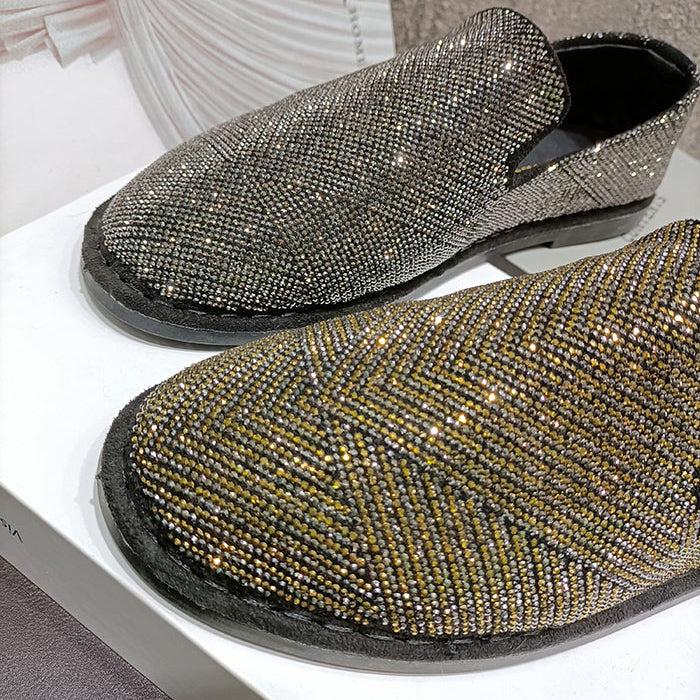 Womens Crystal Loafers Flats Slip on Rhinestones Casual Moccasins Driving Flats Slip On Gold Sliver Shoes - Free Shipping - aurelia-clothing-8955